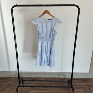 Simple Light Blue Frill Sleeve Mini Dress